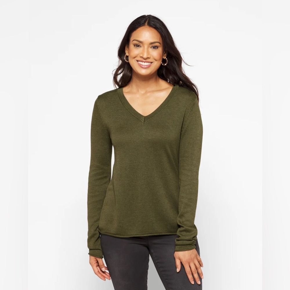 STITCHES&STRIPES
Nathalia V-Neck Sweater olive Green stitch fix size Small nwt